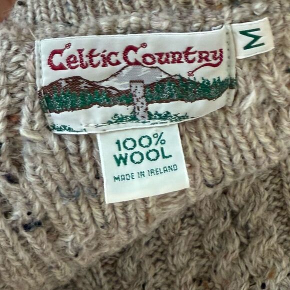 Celtic Country 100% Wool Made in Ireland Fisherman Chunky Knit V Neck Sweater M - Picture 9 of 9